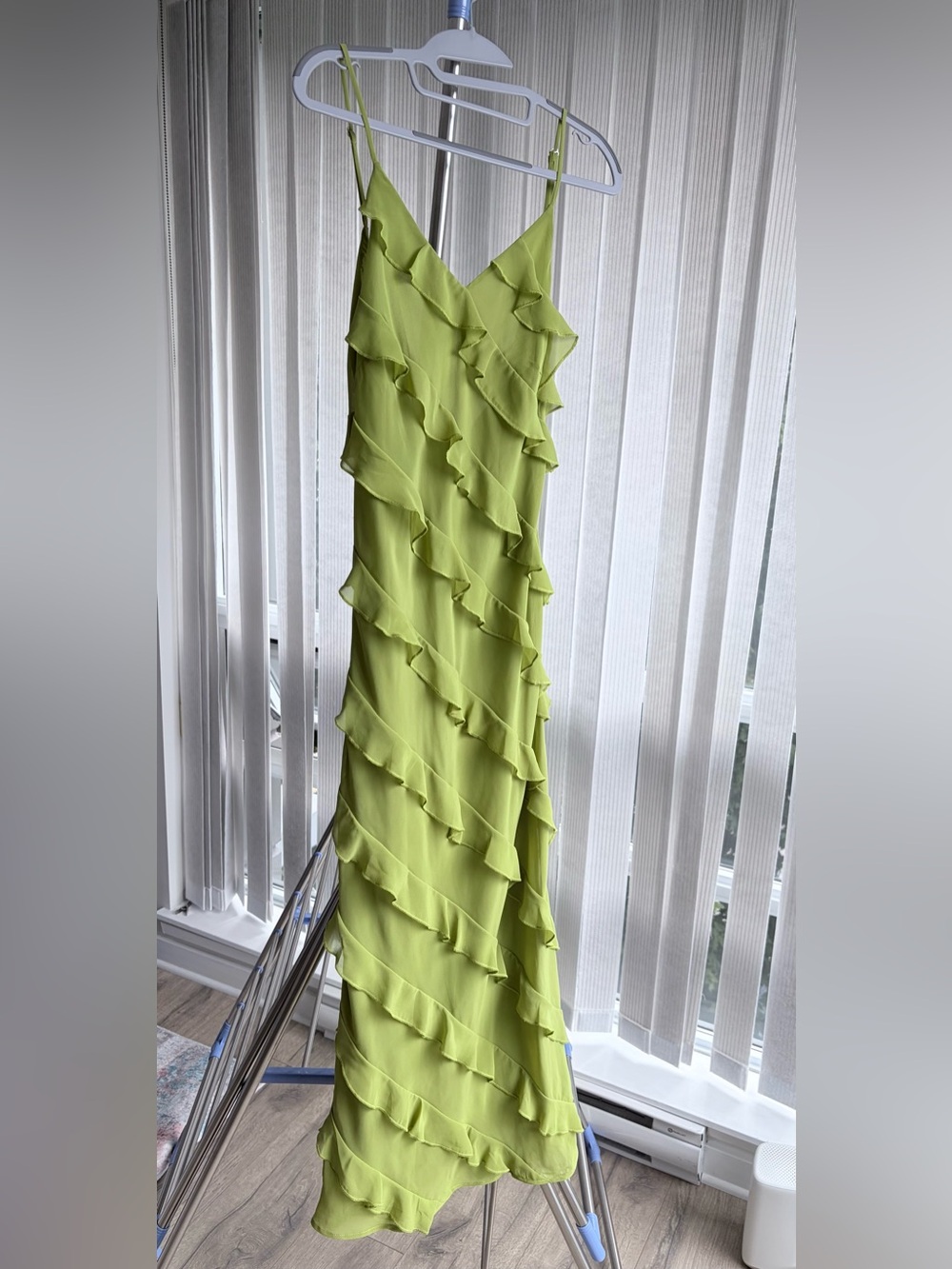 OAK + FORT Lime Green Ruffle Maxi Dress